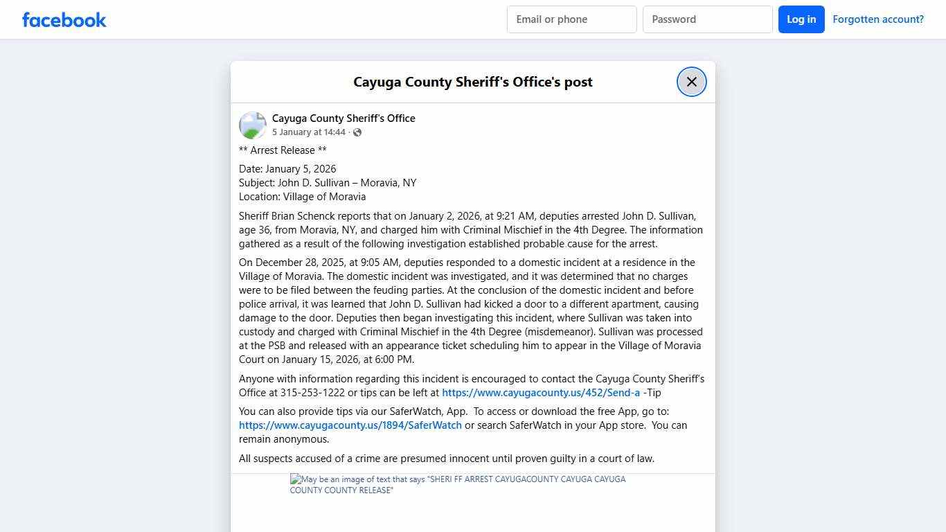 ** Arrest Release **... - Cayuga County Sheriff's Office Facebook